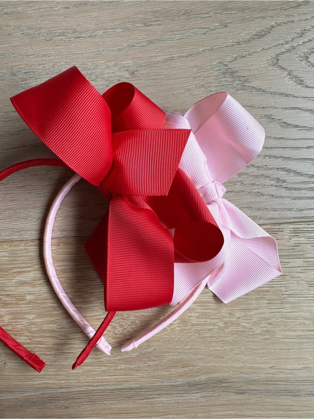 Set of two bow headbands Ribbon Bow Headbands - Red and Light Pink